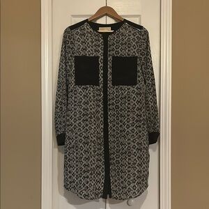 MICHAEL Michael Kors Black and White Button Down Cuff Sleeve Animal Print
